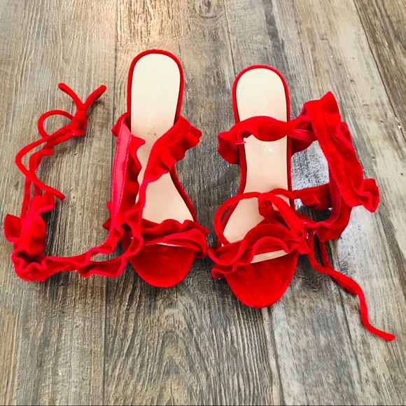 Red Stilettos with wrap around ankle - Picture 2 of 7